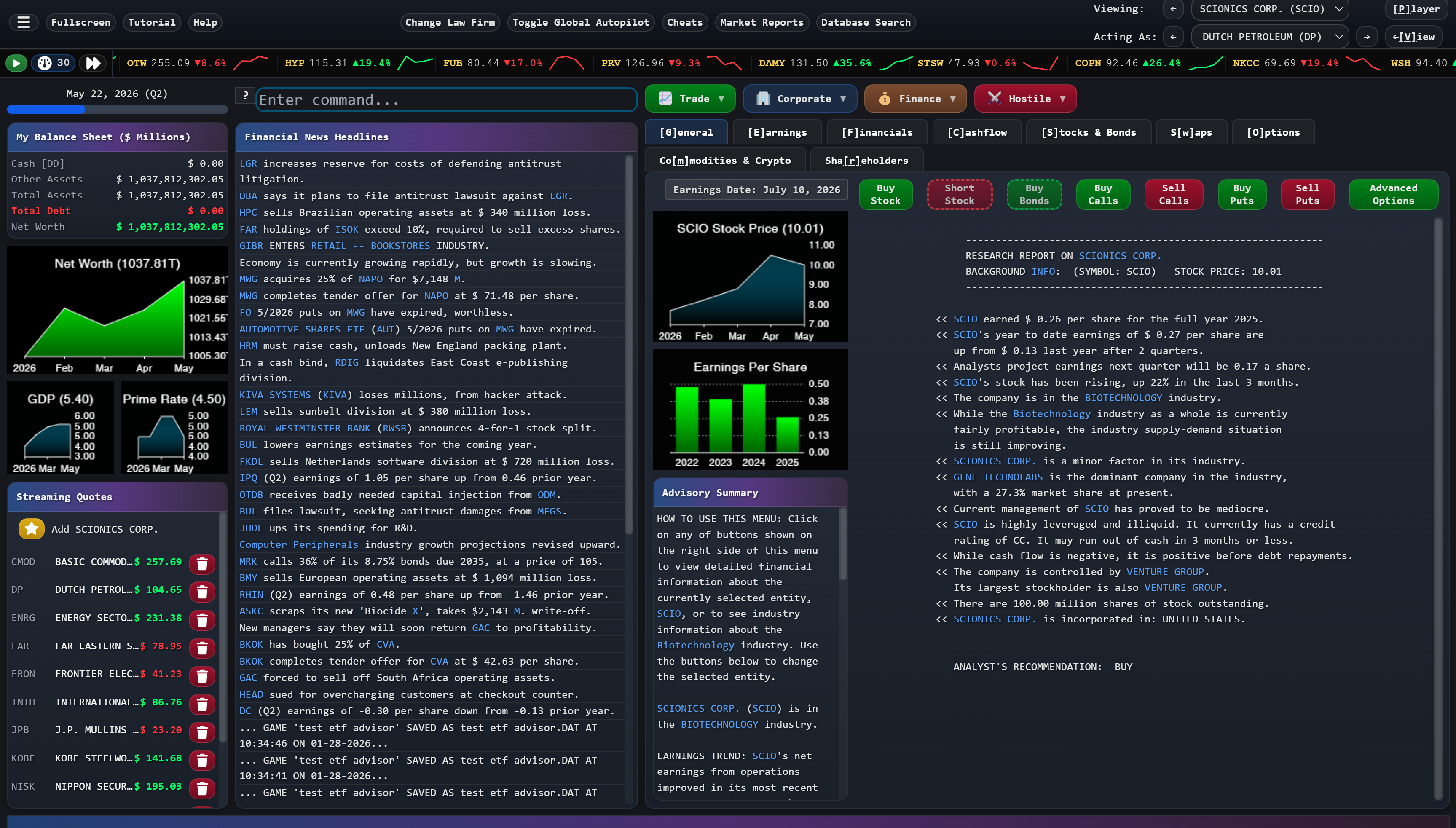 Wall Street Raider main terminal - live stock quotes, financial news, earnings charts, research reports, and analyst summaries