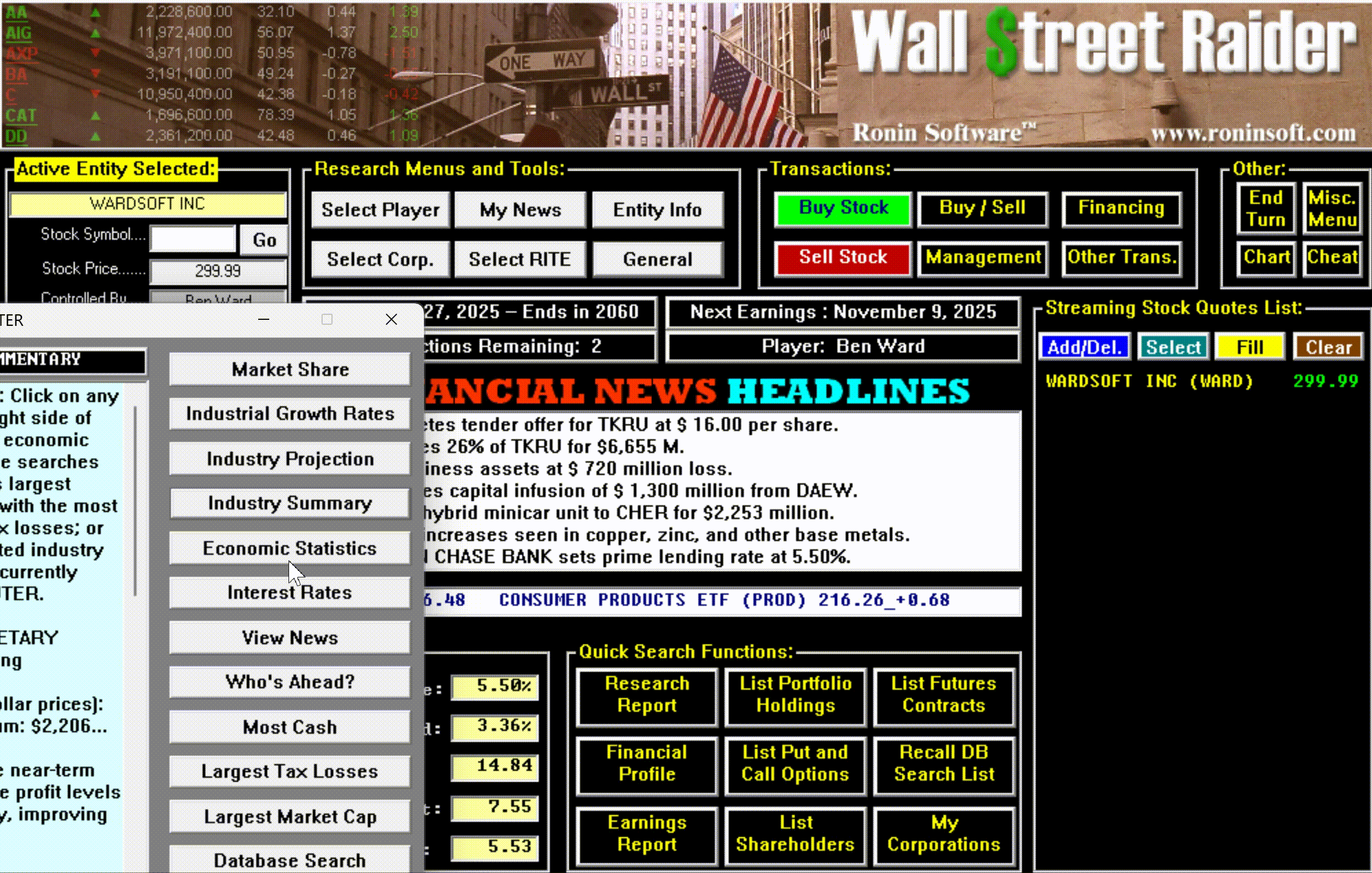 Wall Street Raider Windows version 9.75